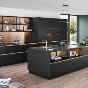 Nobilia-Designkueche-mit Insel-Schwarz