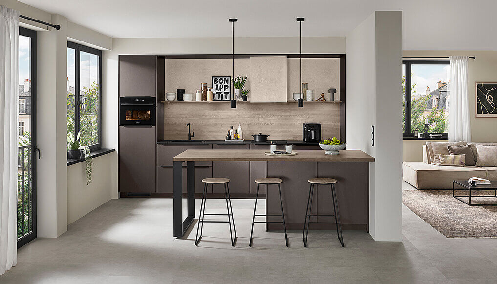 Nobilia-Inselkueche-modern-Coffee-strukturiert Nobilia Inselküche Moderner Stil Coffee strukturiert