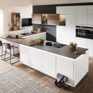 Nobilia U-Küche Moderner Stil weiß mit Tresen